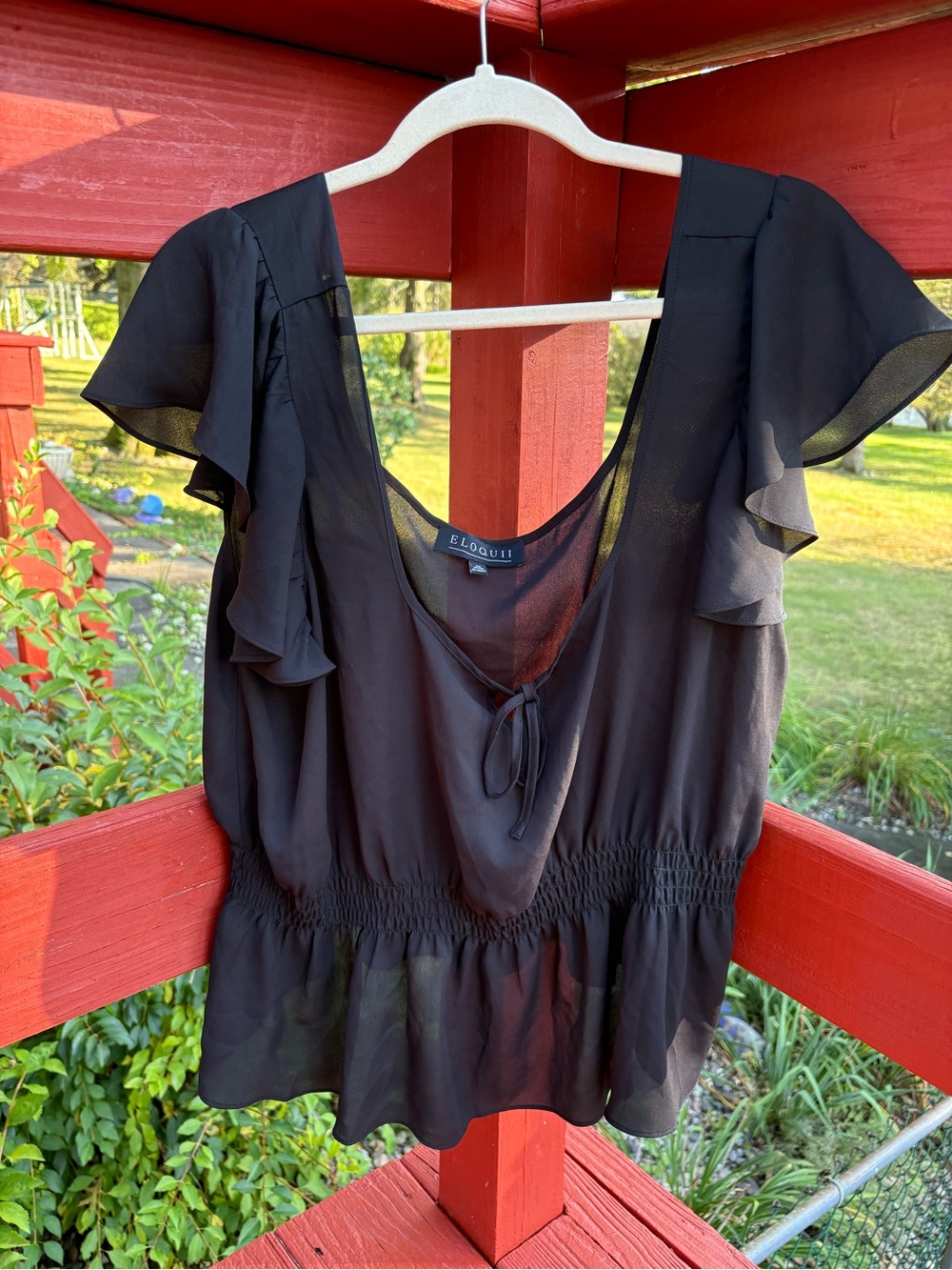 Eloquii Black Flutter Sleeve Peplum Blouse Size 20
